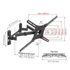 Wall Mount Barkan ''BM464L'' Black 13"-90" Full Motion, max.60kg, VESA mm: up...