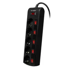 2 - Сетевой фильтр SVEN SF-05PL, 5 Розеток, 3м, Чёрный