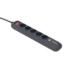 2 - Сетевой фильтр Energenie SPG5-U2-5, 5 Розеток, 1,5м, Чёрный