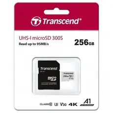 .256GB MicroSD (Class 10) UHS-I (U3) +SD adapter, Transcend "TS256GUSD300S"...