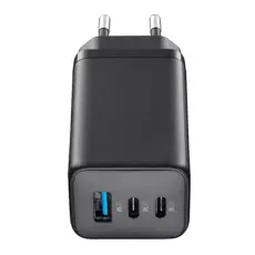 2 - Зарядное устройство Cellularline Wall Charger GAN, 3 Ports, 65Вт, Чёрный