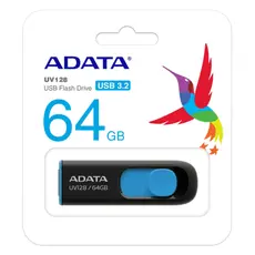 6 - 64GB USB3.1 Flash Drive ADATA "UV128", Black-Blue, Plastic, Slider...