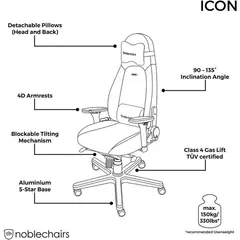 6 - Игровое кресло Noblechairs Icon, Винил, Чёрный