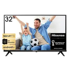 6 - 32" LED SMART Телевизор Hisense 32A4HA, 1366x768 HD, Android TV, Чёрный