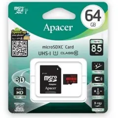 4 - Карта памяти Apacer microSDHC UHS-I U1 Class 10, 64Гб (AP64GMCSX10U5-R)