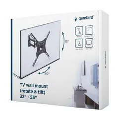 6 - Настенное крепление для телевизора Gembird WM-55RT-04, Чёрный