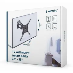 3 - Настенное крепление для телевизора Gembird WM-55RT-04, Чёрный