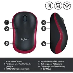 3 - Беcпроводная мышь Logitech M185, Красный
