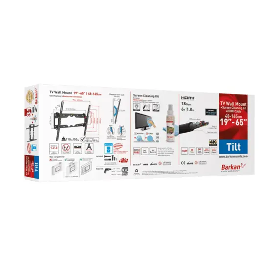 6 - Wall Mount Barkan ''CM310+'' Black 19"-65" Tilt, max.50kg, VESA mm:...