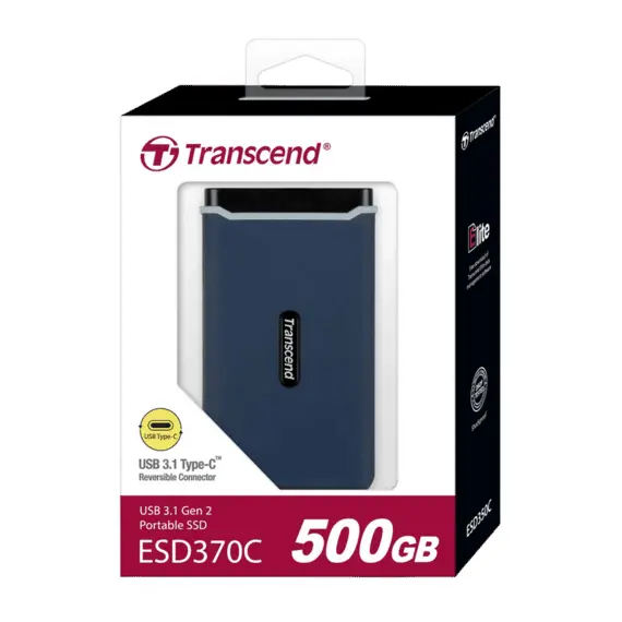 .500GB Transcend Portable SSD ESD370C Navy Blue, USB-C 3.1 (96x54x12mm,...