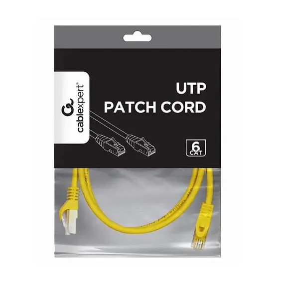 2 - Patch Cord Cat.6U 1m, Yellow, PP6U-1M/Y, Cablexpert, Stranded...