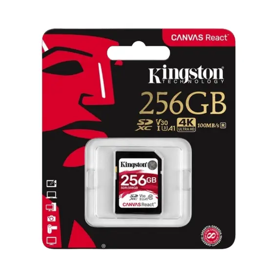 3 - 256GB SDXC Card (Class 10) UHS-I , U3, Kingston Canvas React...