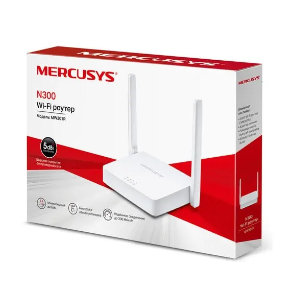 9 - Wi-Fi N MERCUSYS Router, "MW301R", 300Mbps, 2x5dBi Antennas, 2xLAN Ports