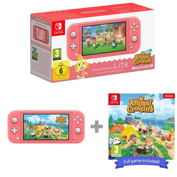 3 - Nintendo Switch Console Lite - Coral Bundel New Horizons & NSO 3month