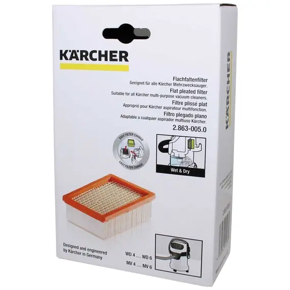 2 - 2.863-005.0 Karcher Flat pleated filter for vacuum cleaners WD 4/5/6...