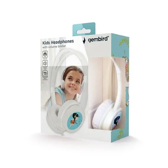Kids headphones with volume limiter, White, Gembird, MHP-JR-W 28407