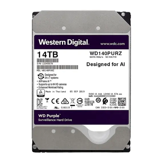 2 - 3.5" HDD 14.0TB-SATA-512MB Western Digital "Purple (WD140PURZ)",...