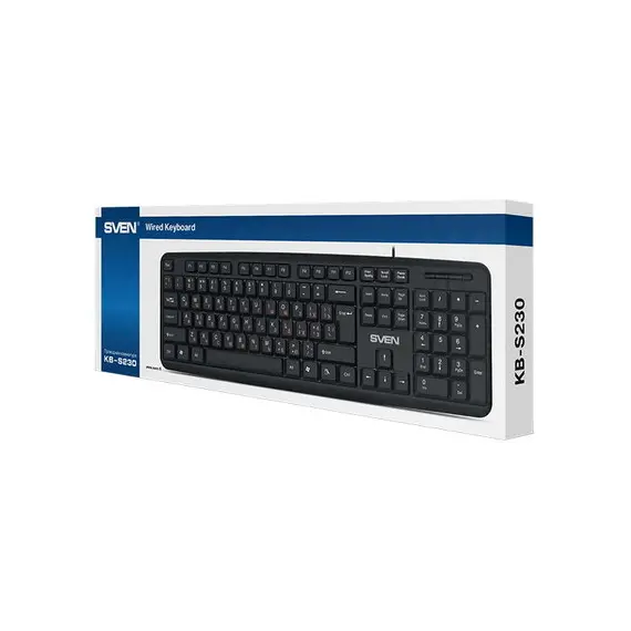 2 - Keyboard SVEN KB-S230, Standard layout, Splash proof, 2m, USB, EN/RU,...