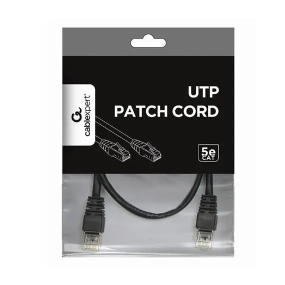 5 - 1 m, Patch Cord Black, PP12-1M/BK, Cat.5E, Cablexpert, molded strain...