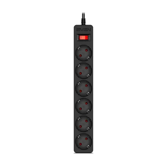 3 - Surge Protector 6 Sockets, 1.8m, Sven "SF-06E", Black,...