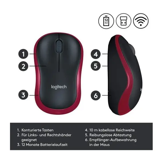 3 - Wireless Mouse Logitech M185, Optical, 1000 dpi, 3 buttons,...