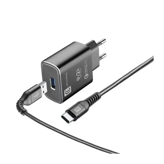3 - Wall Charger Cellularline Tetraforce, + Type-C-C to Type-C, 18W, Black