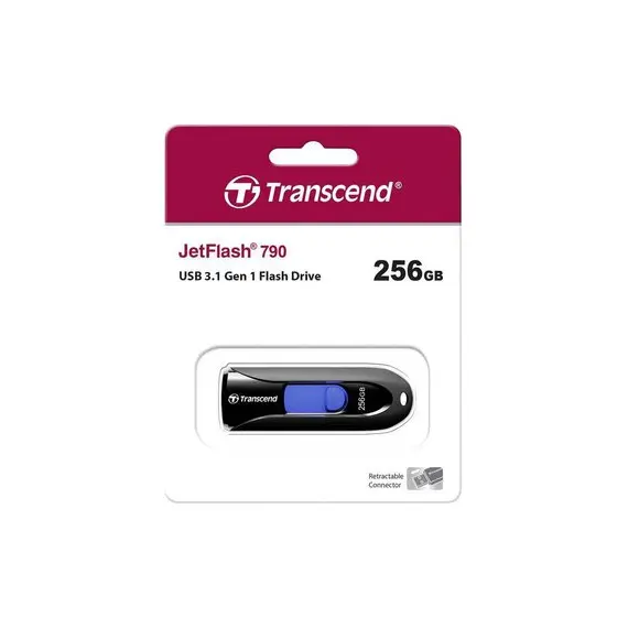 7 - 256GB USB3.1 Flash Drive Transcend "JetFlash 790", Black-Blue,...