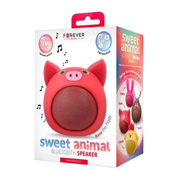 3 - Forever Bluetooth Speaker, Animal Pig Rose, ABS-100