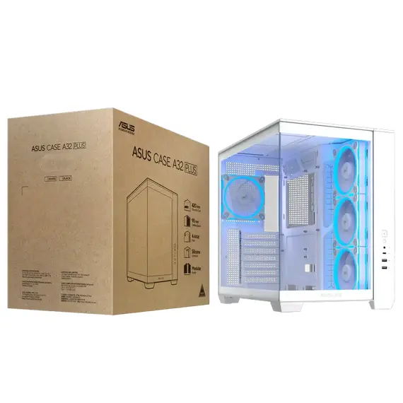 12 - Компьютерный корпус ASUS A32 PLUS TG, Midi-Tower, Без блока питания, Бел...
